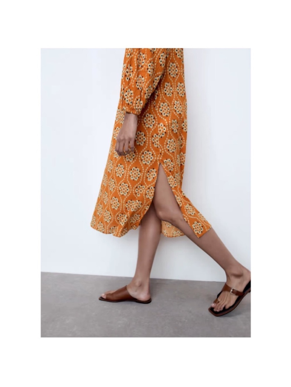 Zara Orange Floral Print Midi Dress - Casual Women's Dress - Picture 9 of 11